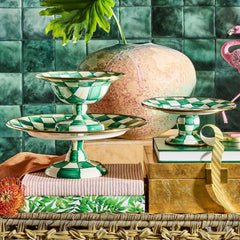 MacKenzie-Childs Emerald Check Enamel Small Pedestal Platter