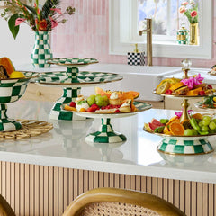 MacKenzie-Childs Emerald Check Enamel Small Pedestal Platter