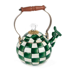 MacKenzie-Childs Emerald Check Enamel Whistling Tea Kettle
