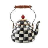 MacKenzie-Childs Iconic Black & White Courtly Check Enamel Tea Kettle – 1.89 L