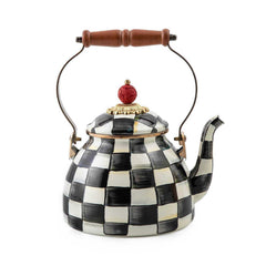 MacKenzie-Childs Iconic Black & White Courtly Check Enamel Tea Kettle – 1.89 L