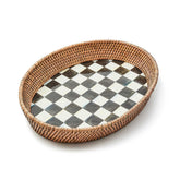 MacKenzie-Childs Courtly Check Large Enamel & Rattan Serving Tray