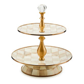 MacKenzie-Childs Mocha Check Enamel Two Tier Sweet Stand