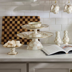 MacKenzie-Childs Mocha Check Enamel Small Pedestal Platter
