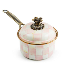 MacKenzie-Childs Rosy Check Enamel 1 Quart Saucepan