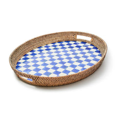 MacKenzie-Childs Royal Check Enamel & Rattan Party Tray