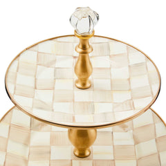 MacKenzie-Childs Mocha Check Enamel Two Tier Sweet Stand