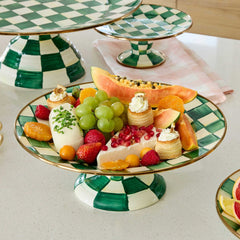 MacKenzie-Childs Emerald Check Enamel Mini Pedestal Platter