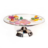 MacKenzie-Childs Flower Market Enamel Small Pedestal Platter – White