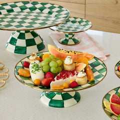 MacKenzie-Childs Emerald Check Enamel Small Pedestal Platter