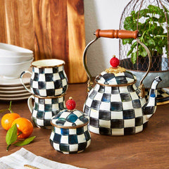 MacKenzie-Childs Iconic Black & White Courtly Check Enamel Tea Kettle – 1.89 L