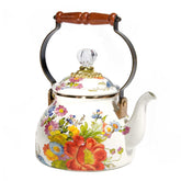MacKenzie-Childs Flower Market White Enamel Tea Kettle – 1.89 L