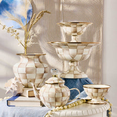 MacKenzie-Childs Mocha Check Enamel Large Compote