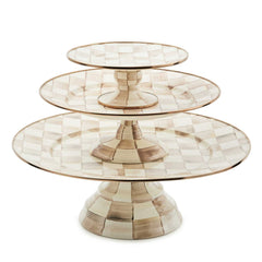 MacKenzie-Childs Mocha Check Enamel Mini Pedestal Platter