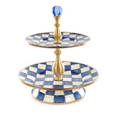 MacKenzie-Childs Royal Check Blue Enamel Two Tier Sweet Stand