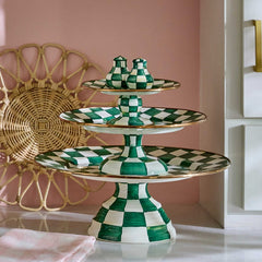 MacKenzie-Childs Emerald Check Enamel Mini Pedestal Platter