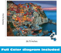 Buffalo Games Cinque Terre 1000-Piece Jigsaw Puzzle for Adults – Challenging Italy Coastal Scene with Poster