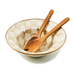 MacKenzie-Childs Mocha Check Enamel Salad Serving Set
