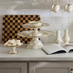 MacKenzie-Childs Mocha Check Enamel Mini Pedestal Platter