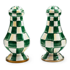 MacKenzie-Childs Emerald Check Enamel Salt & Pepper Shakers – Large