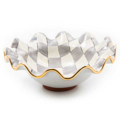 MacKenzie-Childs Sterling Check Medium Ceramic Fluted Serving Bowl