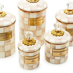MacKenzie-Childs Mocha Check Enamel Canisters