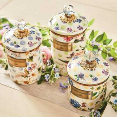 MacKenzie-Childs White Flower Market Enamel Canisters