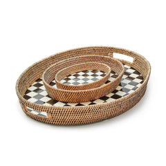 MacKenzie-Childs Courtly Check Small Enamel & Rattan Serving Tray
