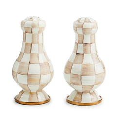 MacKenzie-Childs Mocha Check Enamel Large Salt & Pepper Shakers