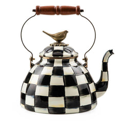 MacKenzie-Childs Iconic Courtly Check Enamel Tea Kettle with Bird – 2.84 L