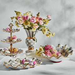 MacKenzie-Childs Sterling Check Medium Ceramic Fluted Serving Bowl