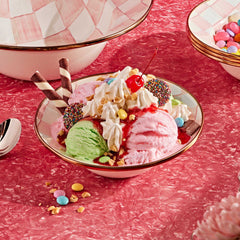 MacKenzie-Childs Rosy Check Enamel Breakfast Bowl
