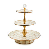MacKenzie-Childs Mocha Check Enamel Three Tier Sweet Stand