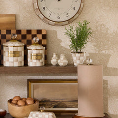 MacKenzie-Childs Mocha Check Enamel Salt & Pepper Shakers