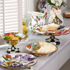 MacKenzie-Childs Flower Market Enamel Small Compote – White