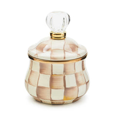MacKenzie-Childs Mocha Check Enamel Lidded Sugar Bowl