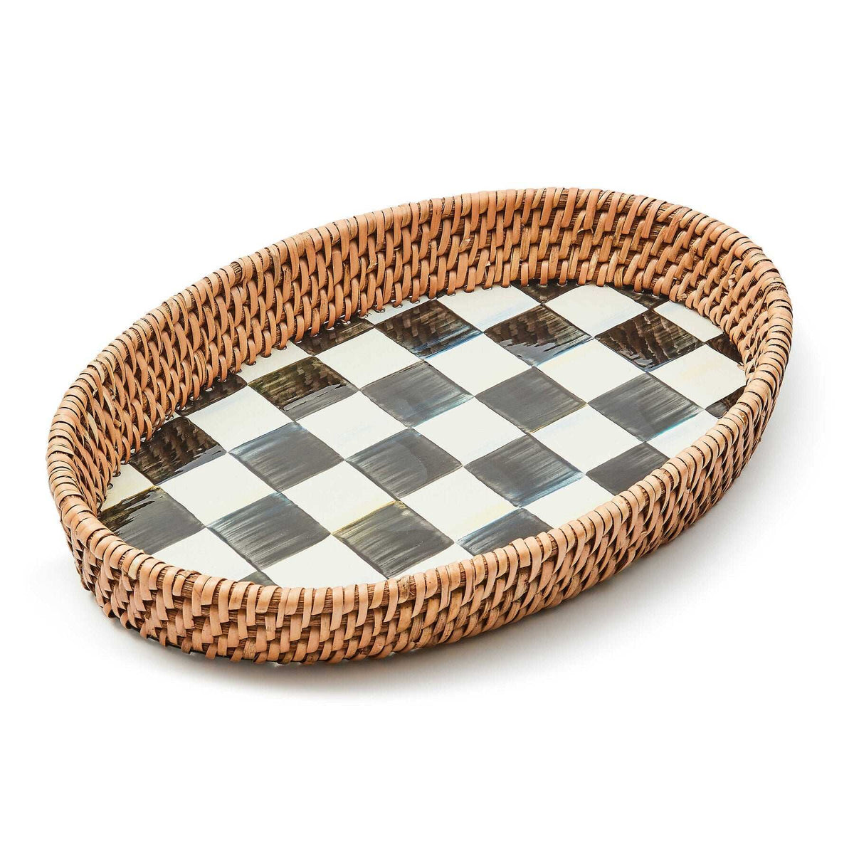 MacKenzie-Childs Courtly Check Small Enamel & Rattan Serving Tray