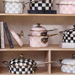 MacKenzie-Childs Rosy Check Enamel 2.5 Quart Saucepan