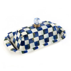 MacKenzie-Childs Royal Check Blue Enamel Butter Box