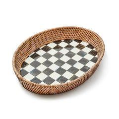 MacKenzie-Childs Courtly Check Large Enamel & Rattan Serving Tray