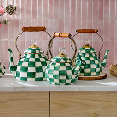 MacKenzie-Childs Emerald Check Enamel Whistling Tea Kettle