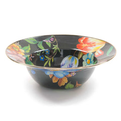 MacKenzie-Childs Flower Market Black Enamel Serving Bowl – 12-Inch