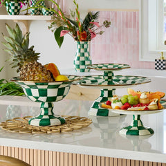 MacKenzie-Childs Emerald Check Enamel Large Compote