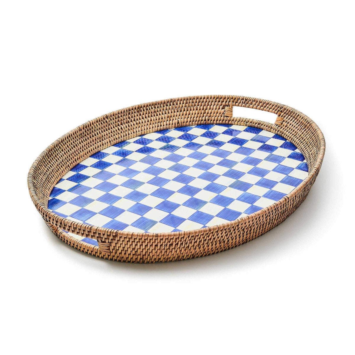 MacKenzie-Childs Royal Check Enamel & Rattan Party Tray