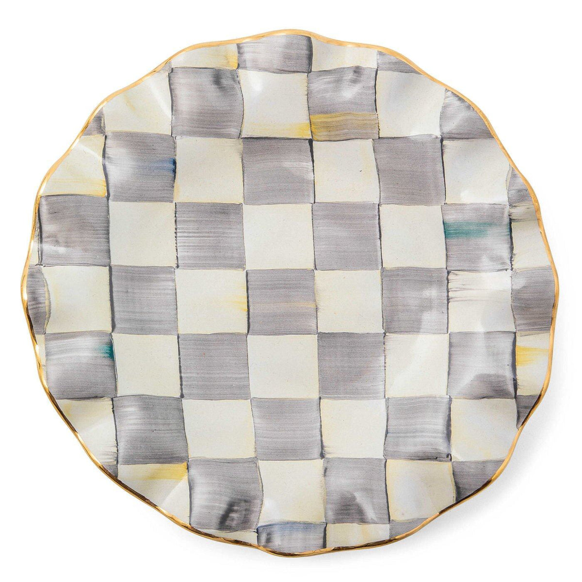 MacKenzie-Childs Sterling Check Ceramic Fluted Dessert Plate
