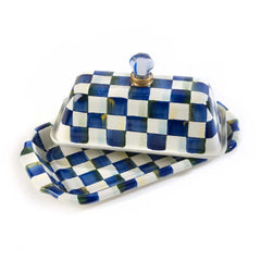 MacKenzie-Childs Royal Check Blue Enamel Butter Box