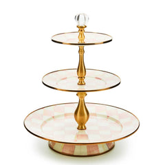 MacKenzie-Childs Rosy Check Three Tier Sweet Stand