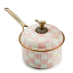 MacKenzie-Childs Rosy Check Enamel 2.5 Quart Saucepan