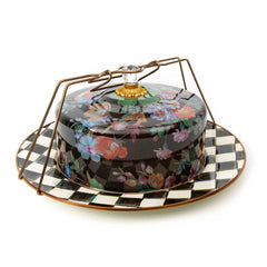 MacKenzie-Childs Black Flower Market Enamel Cake Carrier