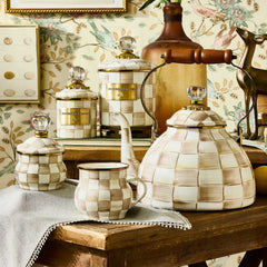 MacKenzie-Childs Mocha Check Enamel Lidded Sugar Bowl